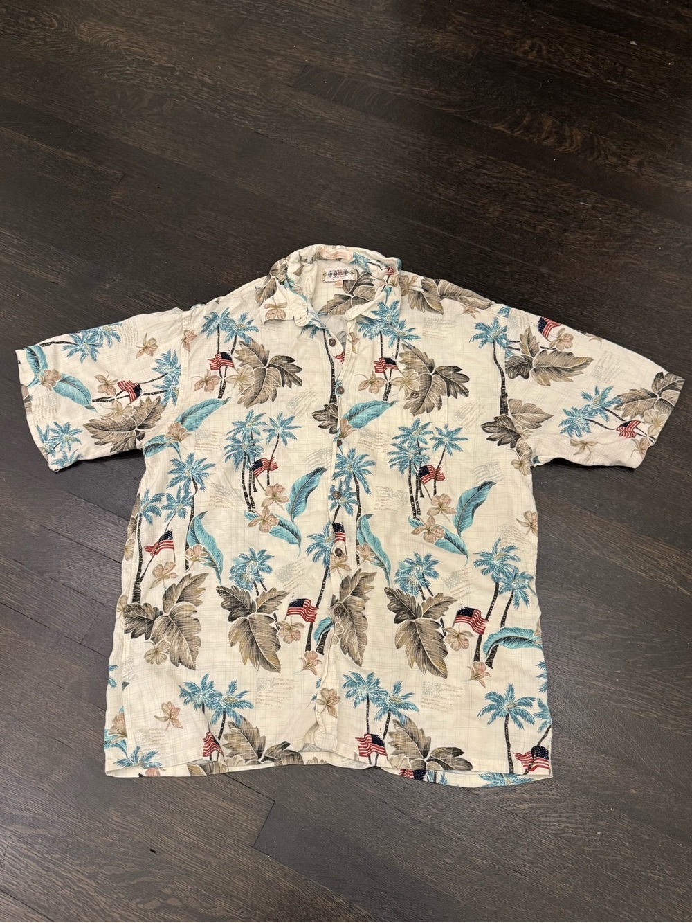 Men's Cream Tropical Print Short-Sleeve Button-Down Shirt
